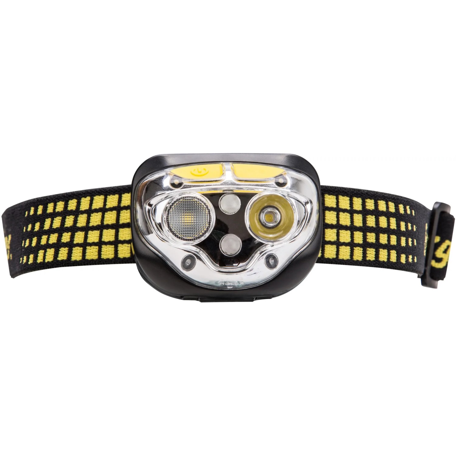 Energizer Vision Ultra Kopflampe mit gelb-schwarzem Stirnband und drei LEDs.