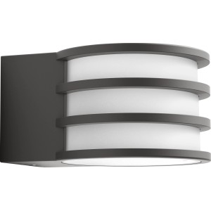 Moderne Philips Hue LED-Wandleuchte Lucca in Anthrazit für den Außenbereich.