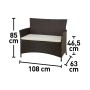Canera Gartenmöbel-Set, 2-Sitzer Sofa aus Polyrattan in Braun mit beiger Auflage, Maße eingezeichnet.