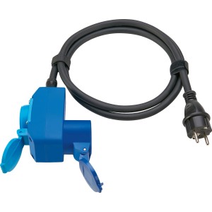 Schwarzblaues 1,5 m Caravan Verlängerungskabel mit CEE 16A Stecker, geeignet für Camping.