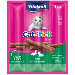 Vitakraft Cat Stick Ente & Kaninchen, 3 Stück. Katzenleckerli mit Geflügel und Kaninchen.