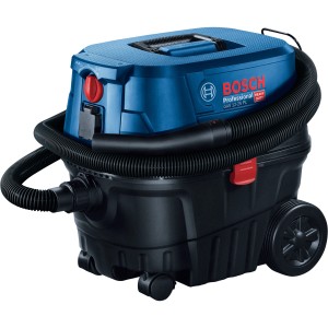 Bosch Professional GAS 12-25 PL Nass-/Trockensauger, blau/schwarz, mit Schlauch aufgewickelt.