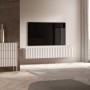Selsey Highboard Derriva in Kaschmir mit gerillten Fronten, zwei Türen, im modernen Wohnzimmer. Hoher Stauraum.