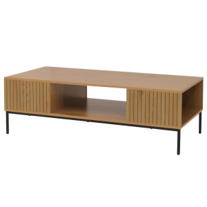 Couchtisch MCW O39 mit Ablage, Melamin-beschichtete MDF-Platte in Natur, 39x120x60 cm.