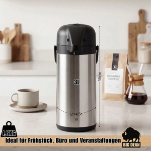 Sonstige Haushalt International Airpot 3,0 L Pumpkanne Isolierkanne Thermo Kanne Kaffeekanne Camping Edelstahl