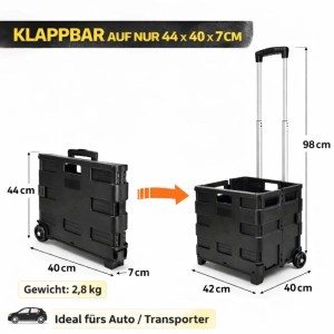 BigDean Werkzeugtrolley Leer Klappbar Bis 35kg Transportbox Mit Rollen Und Teleskopgriff Einkaufstrolley Klappbar Mobile Aufbewahrungsbox Faltbar