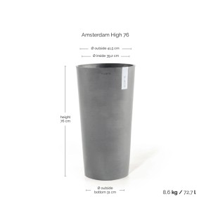 Grauer Ecopots Pflanztopf Amsterdam Hoch, 41x76cm, ideal für Innen- und Außenbereiche.