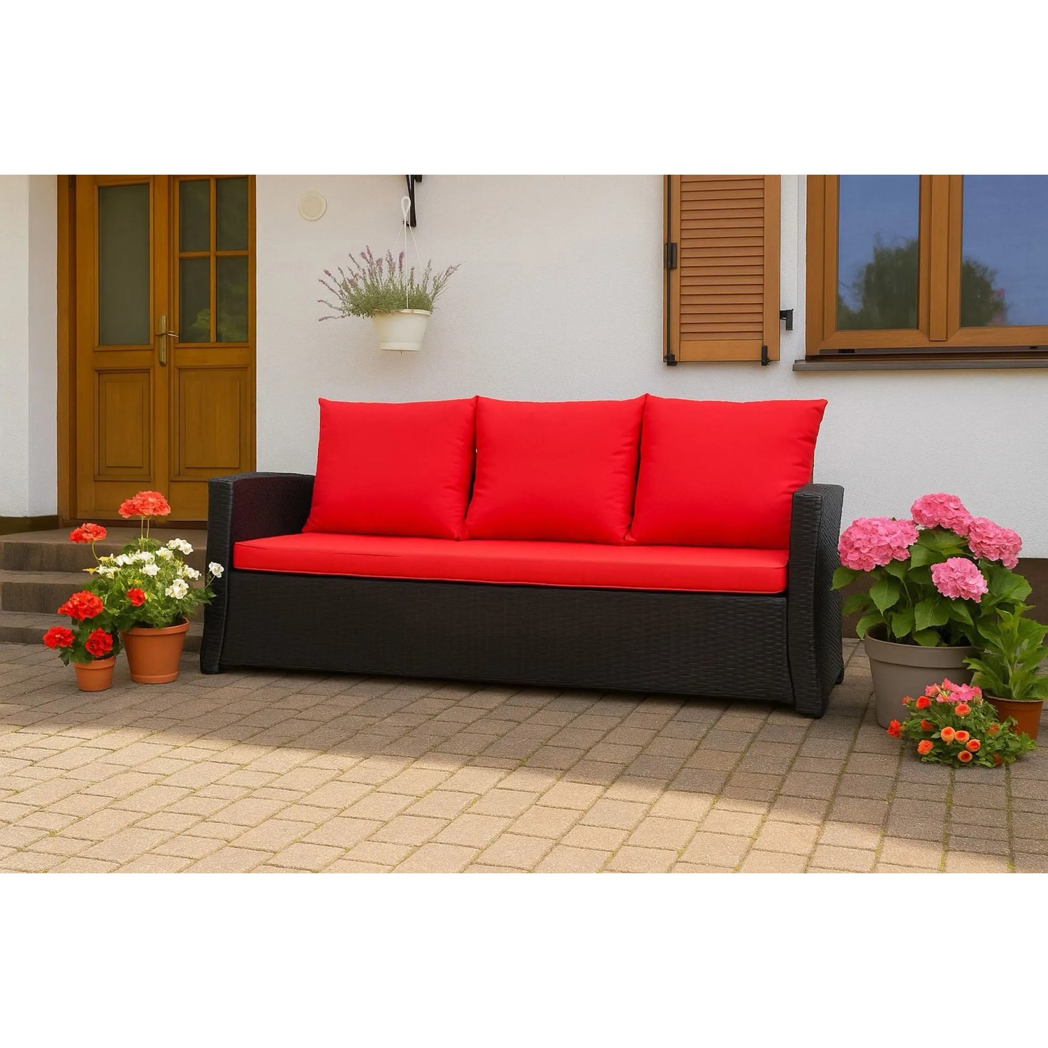 Rotes Gartenkissen Set für Polyrattan-Sofa, 130x60x50 cm, 1-teilig.