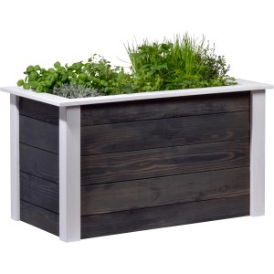 Dobar Hochbeet, 108x62x60 cm, schwarz-weiß, bepflanzt mit Kräutern.