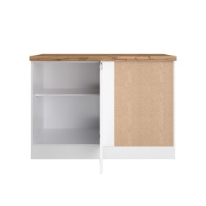 Held Küchen Eckunterschrank Gera, 120 cm, Weiß/Wotan Optik, mit Tür und Einlegeboden.