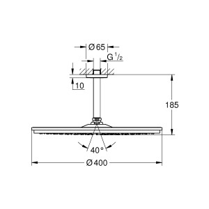 Technische Zeichnung Grohe Rainshower Cosmopolitan Kopfbrause, Chrom, mit Maßen für Deckenauslass.