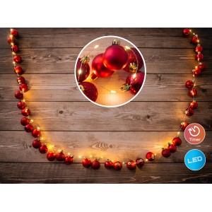 Rote Näve LED Lichterkette mit Weihnachtskugeln für den Außenbereich, 240cm lang.