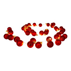 Rote LED Lichterkette mit Weihnachtskugeln für den Außenbereich.