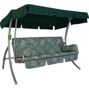 Angerer Hollywoodschaukel Trend Mumbai Grün Blumen, 3-Sitzer mit Sonnendach und floralen Kissen.