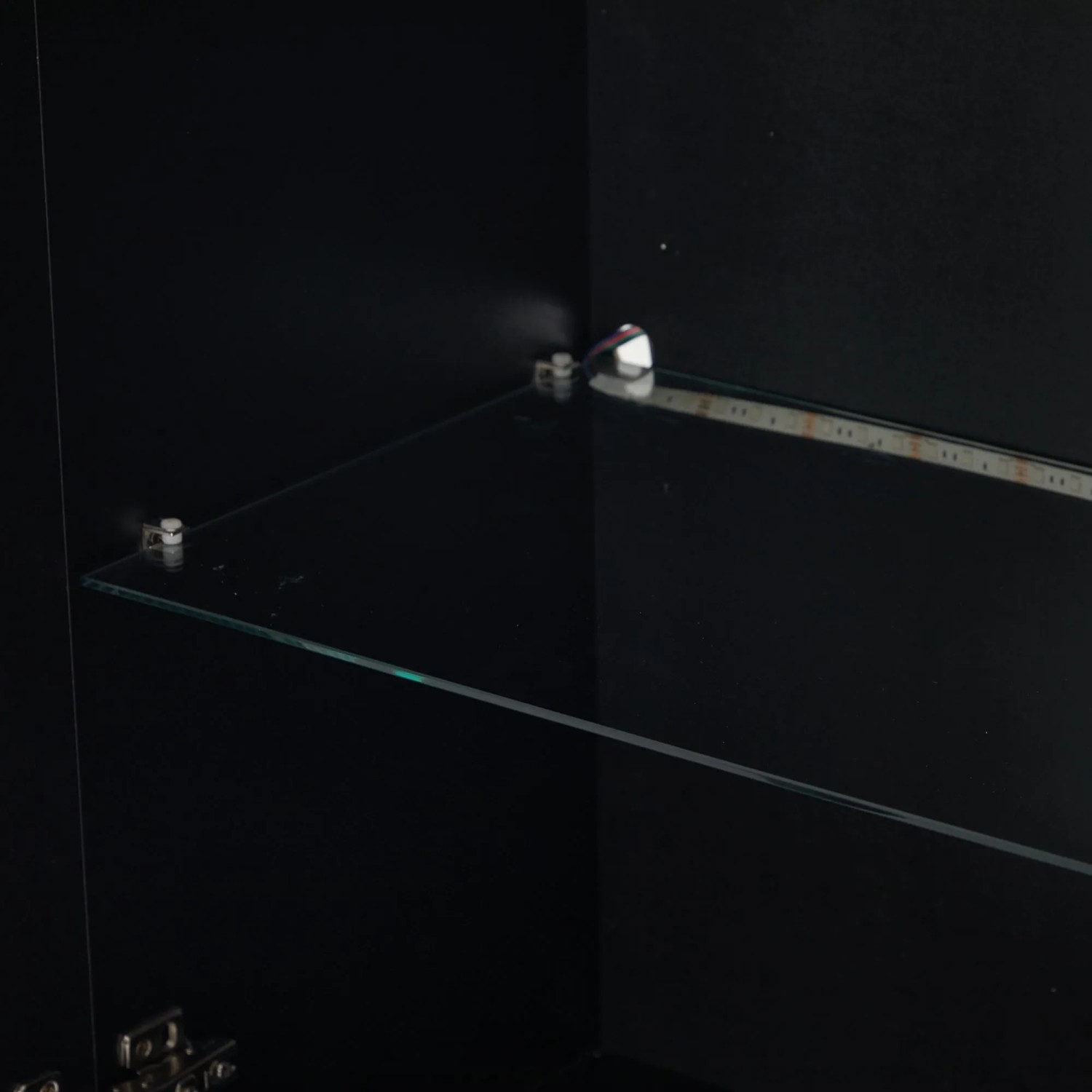 okwish Vitrine mit LED Beleuchtung Schubladen Glasvitrine Wohnzimmer 60x35x180cm Schwarz_10