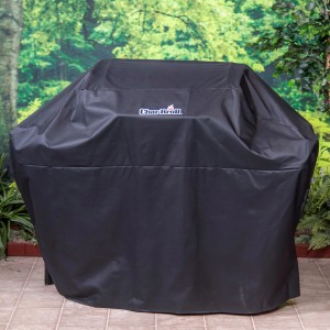 Schwarze Char-Broil Grillabdeckung für 3-4 Brenner Gasgrills zum Schutz vor Wind und Wetter.