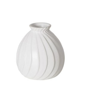 Weiße Boltze Home Vase Zalina Mini mit Rillen, Ø 10 cm, Höhe 9 cm.