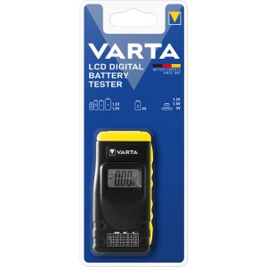 Varta LCD Batterietester in Gelb/Schwarz für diverse Batteriegrößen.