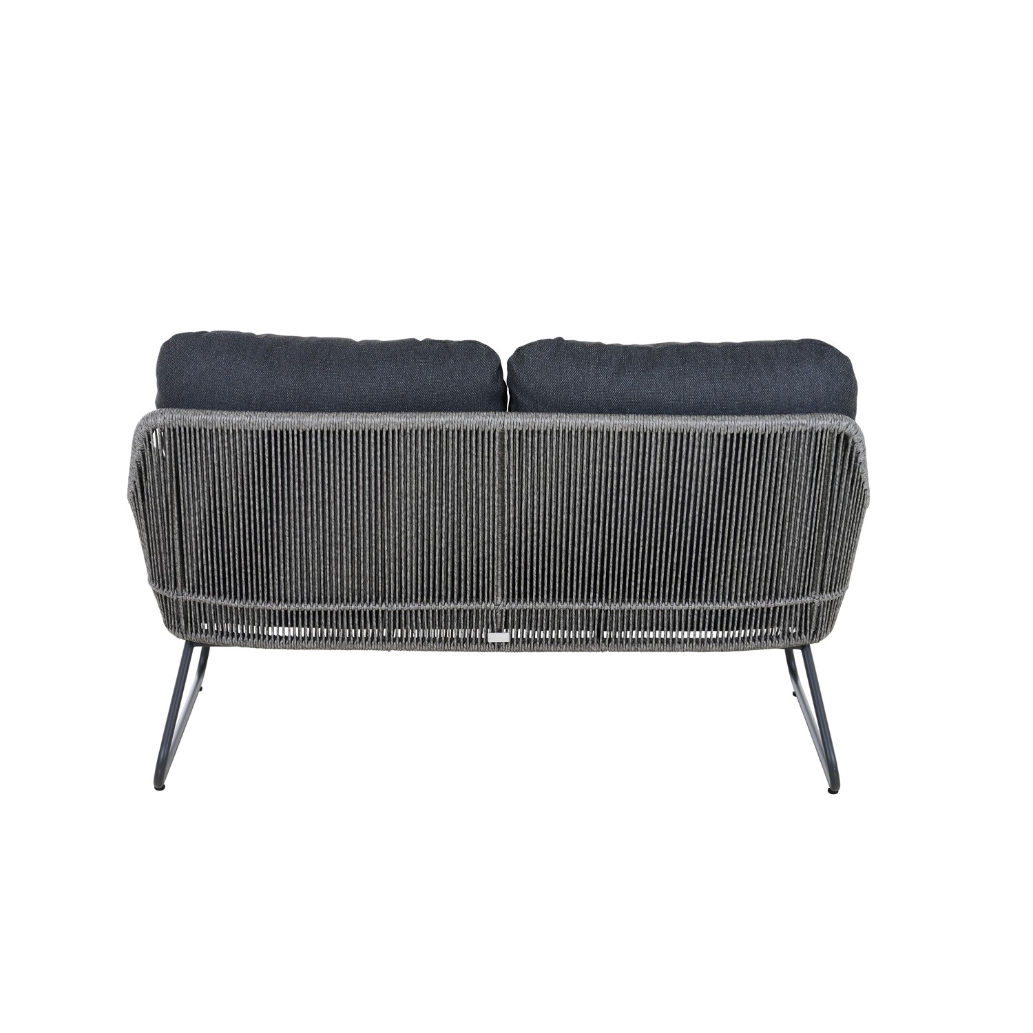 Graues Siena Garden 2-er Loungesofa Kansas mit Kissen, Rückansicht. Gartenbank für 2 Personen.