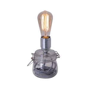 Näve Tischleuchte aus Glas, klar, mit max. 11 cm Höhe. Design-Tischlampe im Glasbehälter-Look.