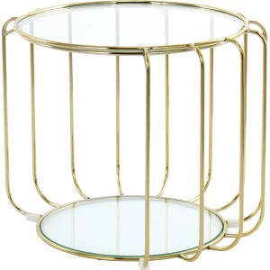 Goldener Kayoom Beistelltisch Shirley mit Glasablagen, Ø 40 cm.