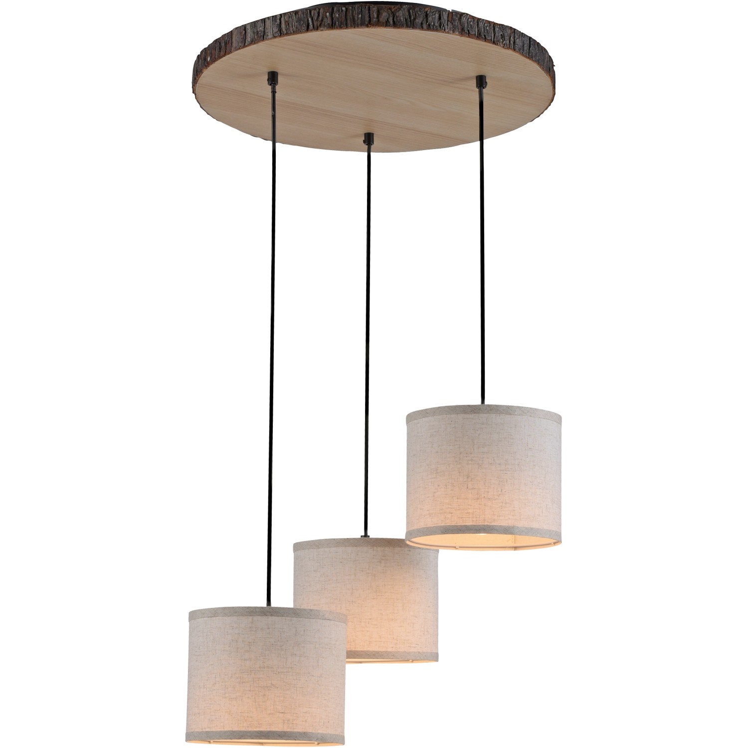 Just Light Pendelleuchte Bark mit Holzdekor, 3-flammig, höhenverstellbar.