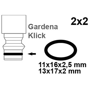 Kirchhoff O-Ringe Gummi für Gardena Klicksystem, 2 Größen, je 2 Stück.