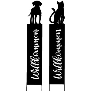 Boltze Gartenstab: Schwarze Deko-Stäbe mit Hund und Katze Motiv für den Garten.