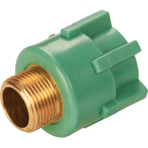 PPR-Übergangsnippel DN 32 x 33,3 mm (R 1) aus Kunststoff und Messing für Sanitärinstallationen.