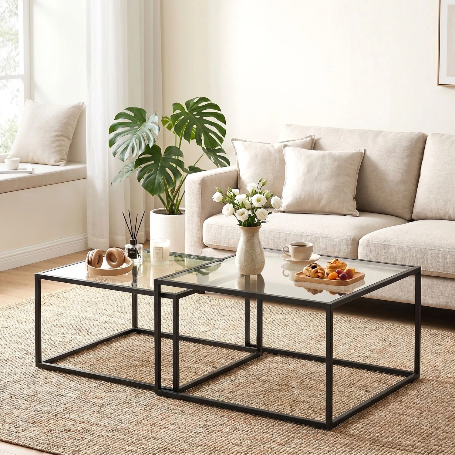 HOMCOM Couchtische Gehärtetes Glas Metall 75L x 75B x 42H cm Schwarz kaufen bei OBI
