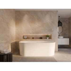 Freistehende, weiße Ottofond Badewanne Mince 180 cm im modernen Badezimmer.