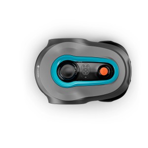 Gardena Mähroboter Sileno Smart Free 800: Top-Ansicht des Rasenmähers in Grau mit türkisen Akzenten.
