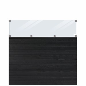 Sichtschutzzaun Plank Nadelholz Schwarz mit Glas 174 cm x 163 cm