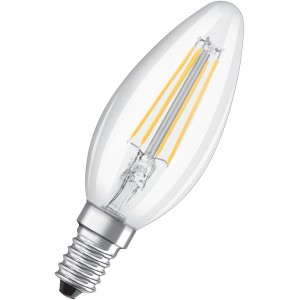 Osram LED E14 Kerzenform, 4W, 470lm, 2er Set. Klares Glas, warmweißes Licht, Vintage-Touch.