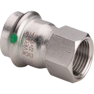 Viega Sanpress Inox Übergangsstück, 28 mm x 33,7 mm (1 IG), Edelstahl-Pressfitting.