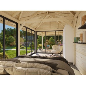 Palmako Pavillon Bianca Set, 876x300 cm, weiß lackiert. Weekendhaus mit Schiebetüren und Holzstruktur.