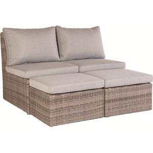 3-teiliges Lounge-Set Zalma aus Polyrattan in Sand mit grauen Kissen. Gartenmöbel für Terrasse und Balkon.
