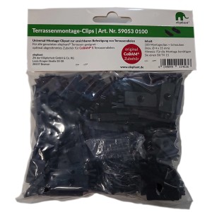 Montageset für Terrassendielen, 100er-Pack: Clips und Schrauben für eine unsichtbare Montage.