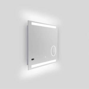 DSK Design LED-Lichtspiegel Silver Conde 80x60 cm. Rechteckiger Badspiegel mit LED-Beleuchtung, Digitaluhr, Kosmetikspiegel, Touchsensor.