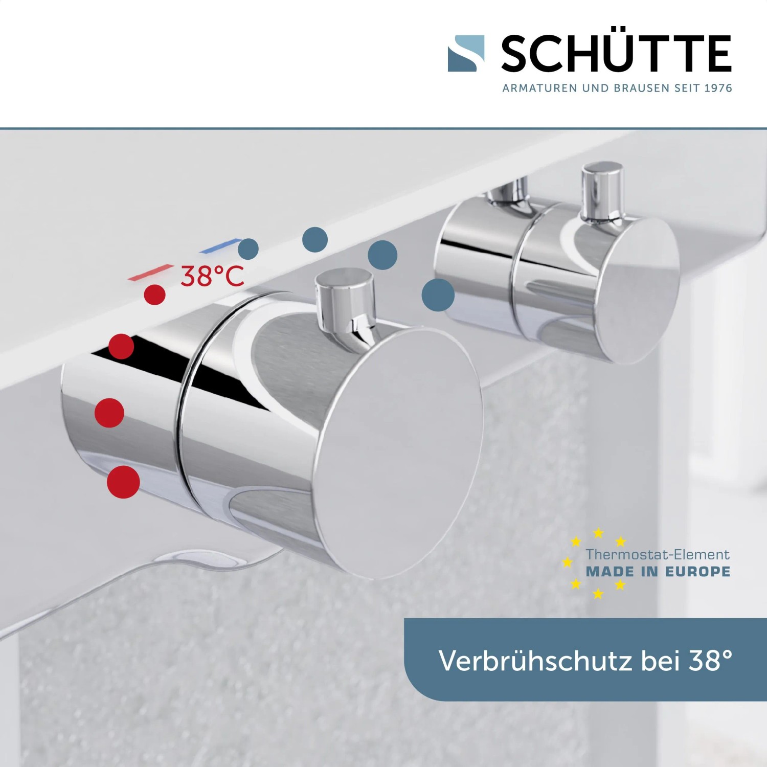Schütte Thermostat-Duscharmatur Ocean Chrom-Weiß mit Temperaturanzeige und Ablage.