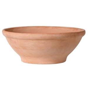 Runde Deroma Pflanzschale Bordato aus Terrakotta, Ø 42 cm, mit breitem Rand. Klassisches Pflanzgefäß.