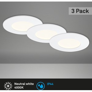 3er Set weiße Briloner LED Einbauleuchten, Ø 8,5cm, für Deckenmontage.