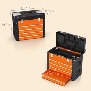 HOMCOM Werkzeugkiste Leer 49 x 25 x 40 cm Werkzeugkasten mit 4 Schubladen