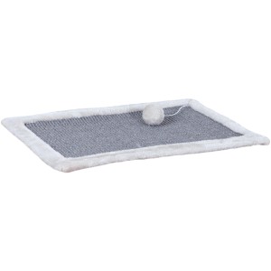 Trixie Kratzmatte grau/lichtgrau mit Plüschrand und Spielzeugball, 55x35 cm.