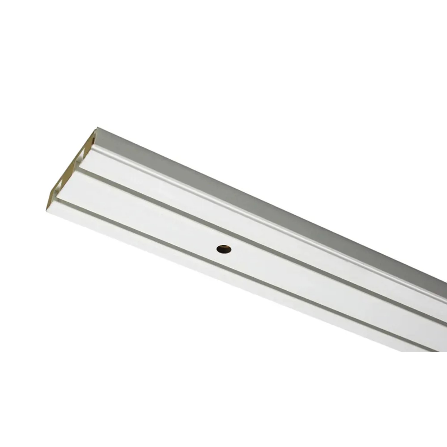 Weiße, 2-läufige Gardinia Vorhangschiene GE2, 250 cm lang, mit vorgebohrten Löchern.