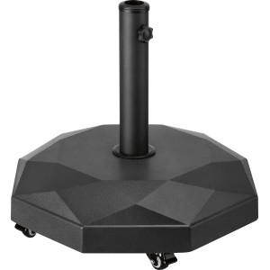 Dunkelgrauer Schirmständer Lamont, 40 kg, mit Rollen und diamantförmiger Basis.