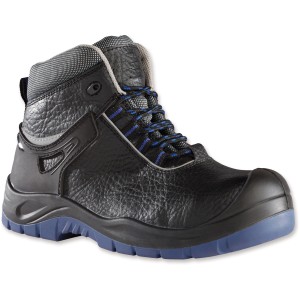 Workpower Sicherheitsstiefel S3 Pisa, schwarz-blaue Arbeitsschuhe mit Stahlkappe und atmungsaktivem Leder.