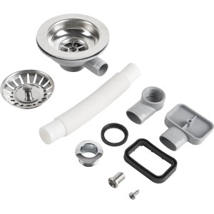 Prevex Ablaufventil-Set 1 1/2 Zoll, Ø 114 mm, Chrom für Spüle. Inkl. Siphon, Sieb, Dichtungen und Montagematerial.