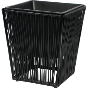 Schwarzer, eckiger Pflanzkübel aus Polyrattan, 39,5x35x35 cm, für Garten und Terrasse.