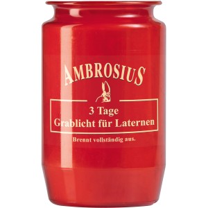 Rotes Ambrosius Grablicht 35 mit 3 Tagen Brenndauer für Laternen.